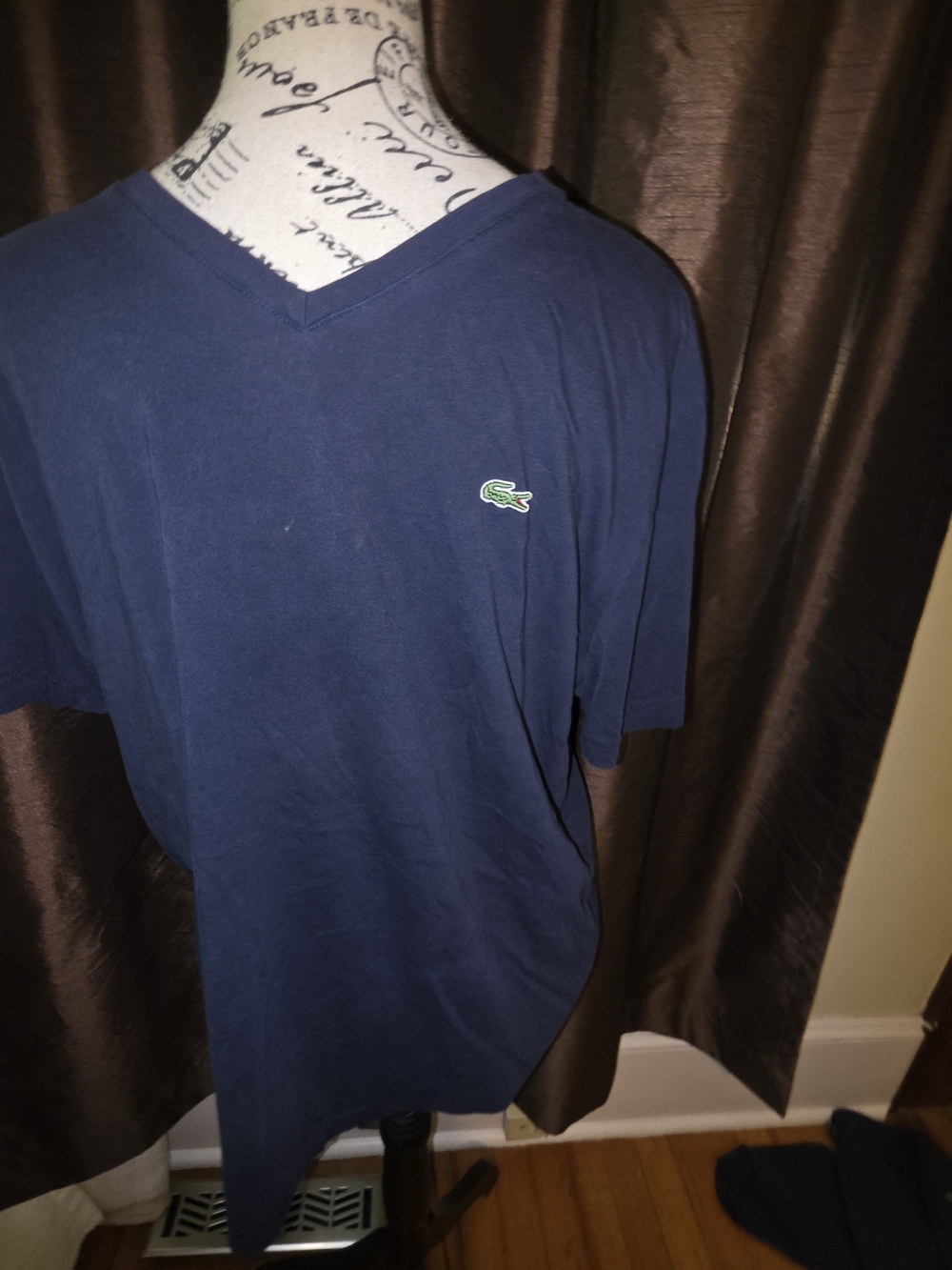 Lacoste Navy V-Neck Short Sleeve Tee with Green Crocodile Logo 2XL